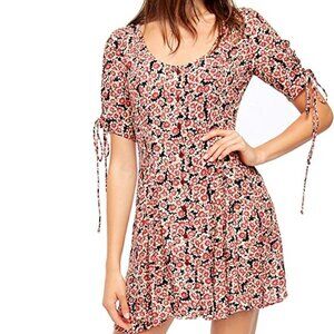 Free People Red Floral Lace Up Summer Short Dress Sz XS